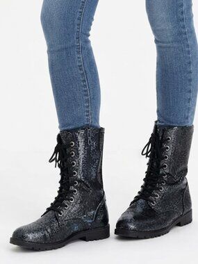 Balera Black Glitter Combat Boots | Dance Performance Hip Hop Shoes Size 7